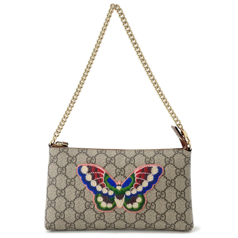 GUCCI GG Supreme Holiday Collection ChainPouch Beige/Brown456866 PVC Leather