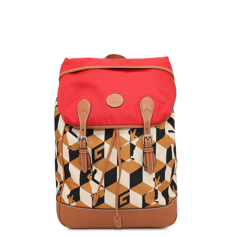 GUCCI Interlocking G Backpack Brown/Red696013 Nylon Leather