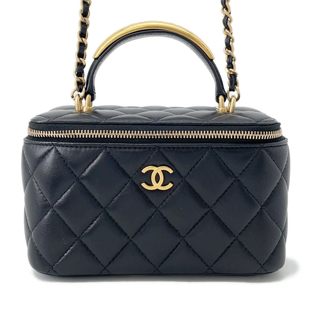 CHANEL Matelasse Top Handle Chain Vanity Bag BlackAP2199 Lambskin
