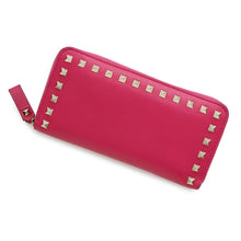 Load image into Gallery viewer, Valentino Garavani Studded Round Zip Long Purse Cloth PinkQW2P0645BOL Leather
