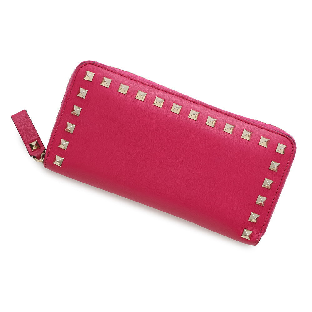 Valentino Garavani Studded Round Zip Long Purse Cloth PinkQW2P0645BOL Leather