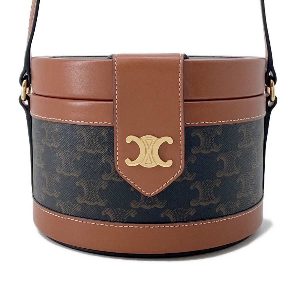 CELINE Tambour Triomphe Shoulder Tan195192 TriompheCanvas Leather Size Medium