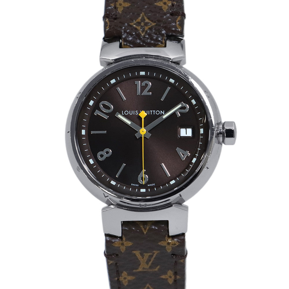 LOUIS VUITTON Tambour W34mm Stainless Steel Leather Brown DialQ1311