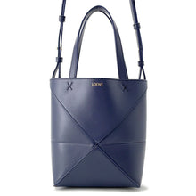 将图像加载到图库查看器中，LOEWE Puzzle Fold 2WAY Tote Bag Abyss BlueA657V25X01 Shiny Calf Leather Size Mini
