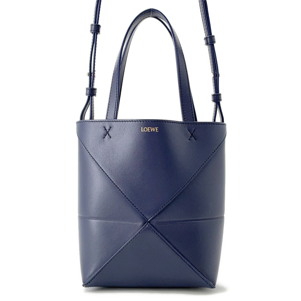 LOEWE Puzzle Fold 2WAY Tote Bag Abyss BlueA657V25X01 Shiny Calf Leather Size Mini