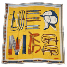 Load image into Gallery viewer, HERMES Carre LETTRES EQUESTRES Size 140 Miel/Blue/Brown Cashmere70% Silk30%
