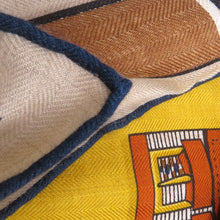 Load image into Gallery viewer, HERMES Carre LETTRES EQUESTRES Size 140 Miel/Blue/Brown Cashmere70% Silk30%
