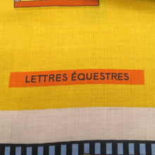 Load image into Gallery viewer, HERMES Carre LETTRES EQUESTRES Size 140 Miel/Blue/Brown Cashmere70% Silk30%
