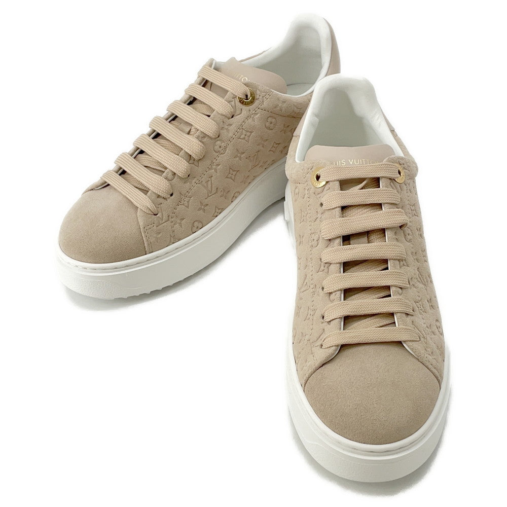 LOUIS VUITTON Time Out Line Monogram Sneakers Nude1ABR2K Suede leather Size 37H