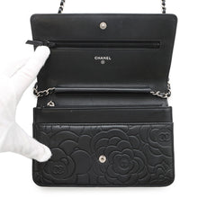 Load image into Gallery viewer, CHANEL Camellia Chain wallet BlackA47421 Lambskin
