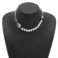Load image into Gallery viewer, CHANEL CC Logo PearlNecklace SilverABD783 Metal Faux Pearl  Rhinestone

