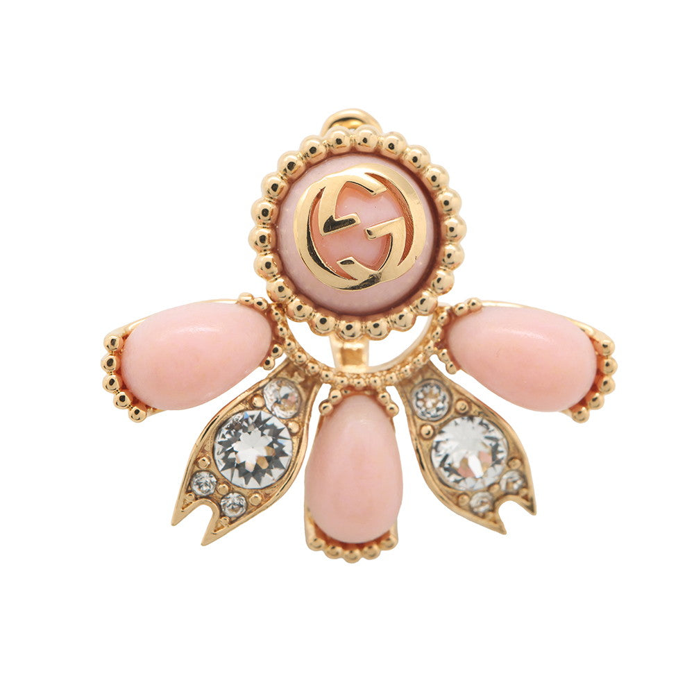 GUCCI Interlocking G 2way Single Earrings Pink Metal Rhinestone