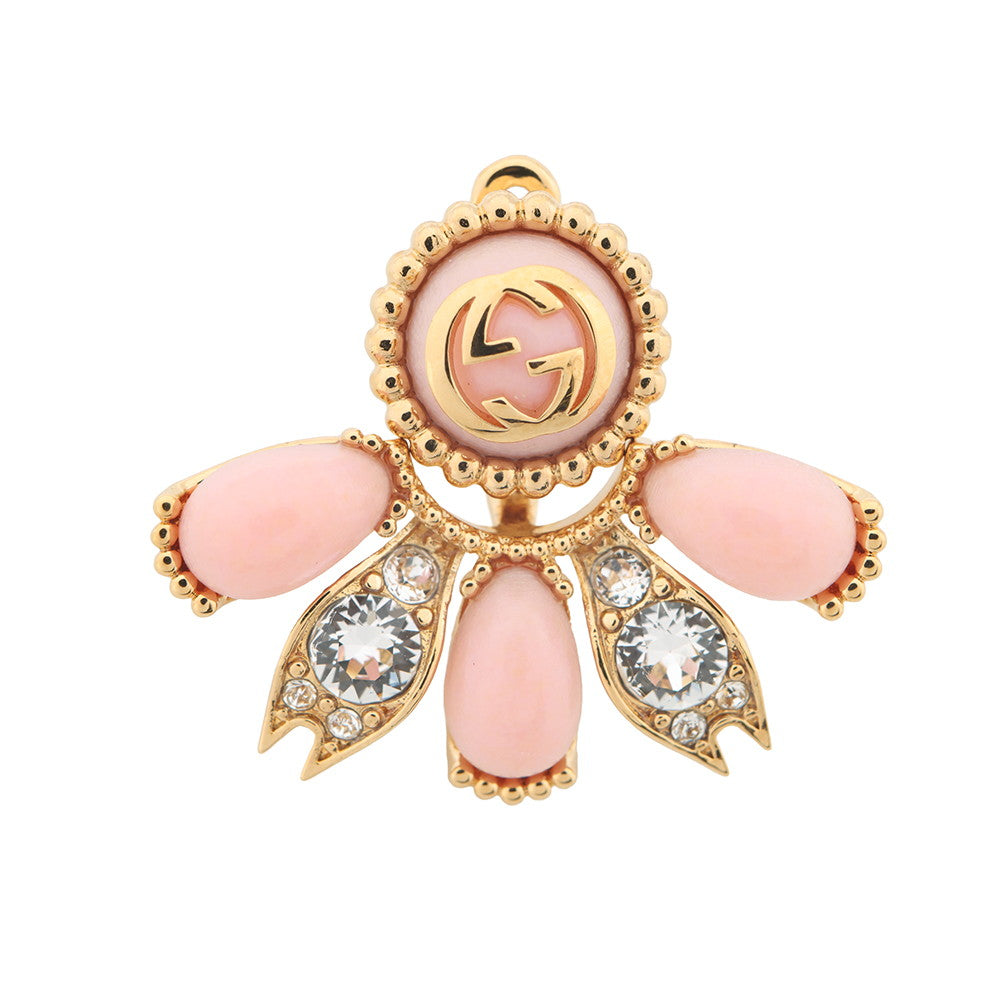 GUCCI Interlocking G 2way Single Earrings Pink Metal Rhinestone