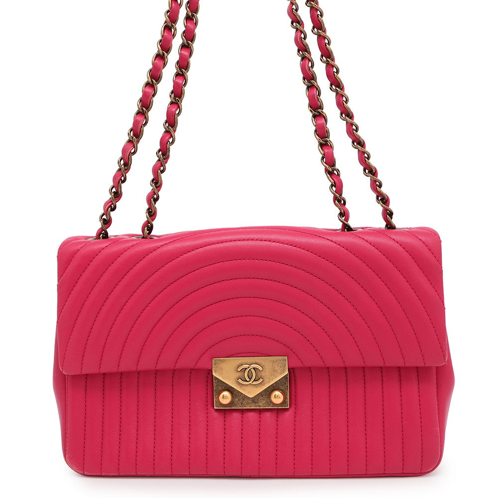 CHANEL Design Stitch ChainShoulder Bag Pink Lambskin