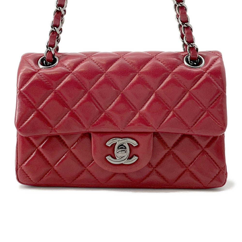 CHANEL Matelasse ChainShoulder Bag Red Lambskin