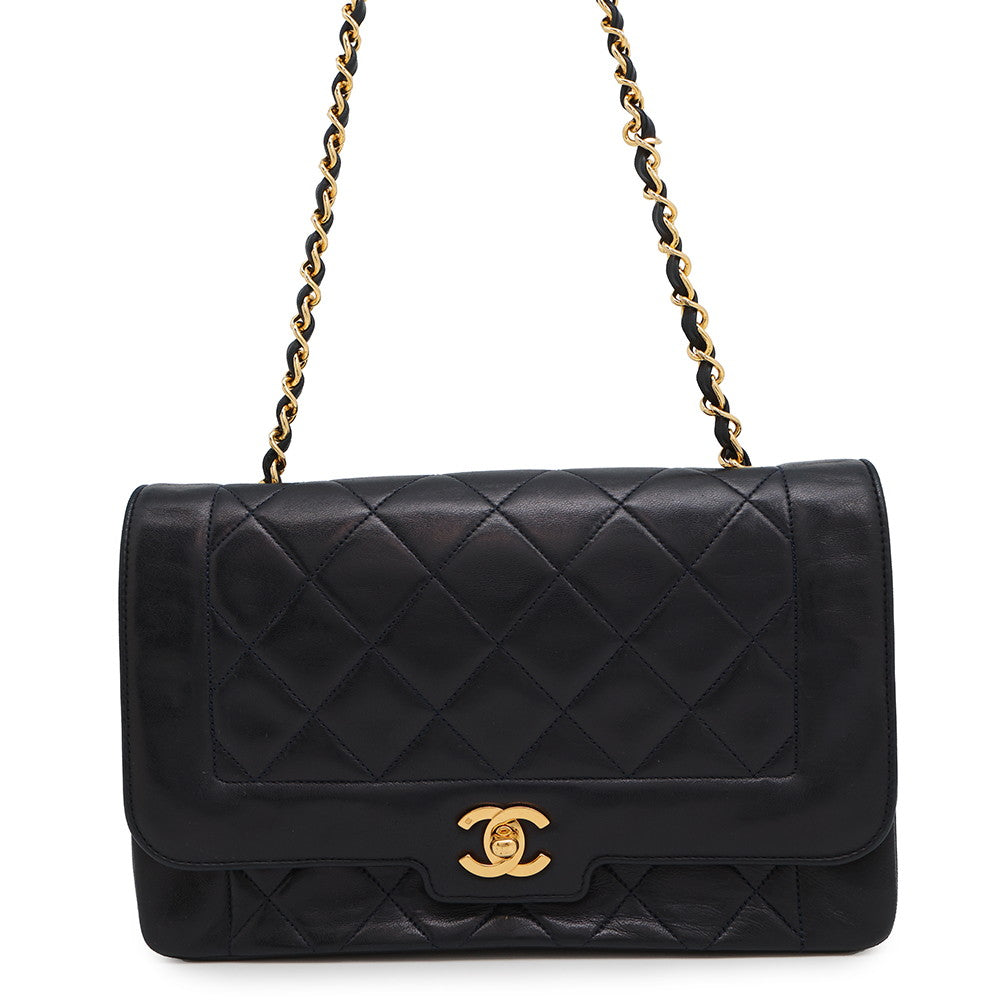 CHANEL Diana ChainShoulder Bag Navy Lambskin
