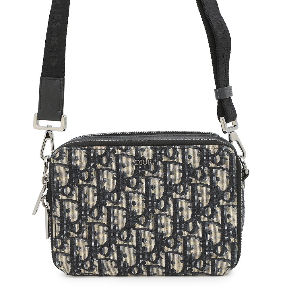 Dior Oblique Zip Pouch Shoulder Bag Navy2OBBC119YSE Jacquard Calf Leather