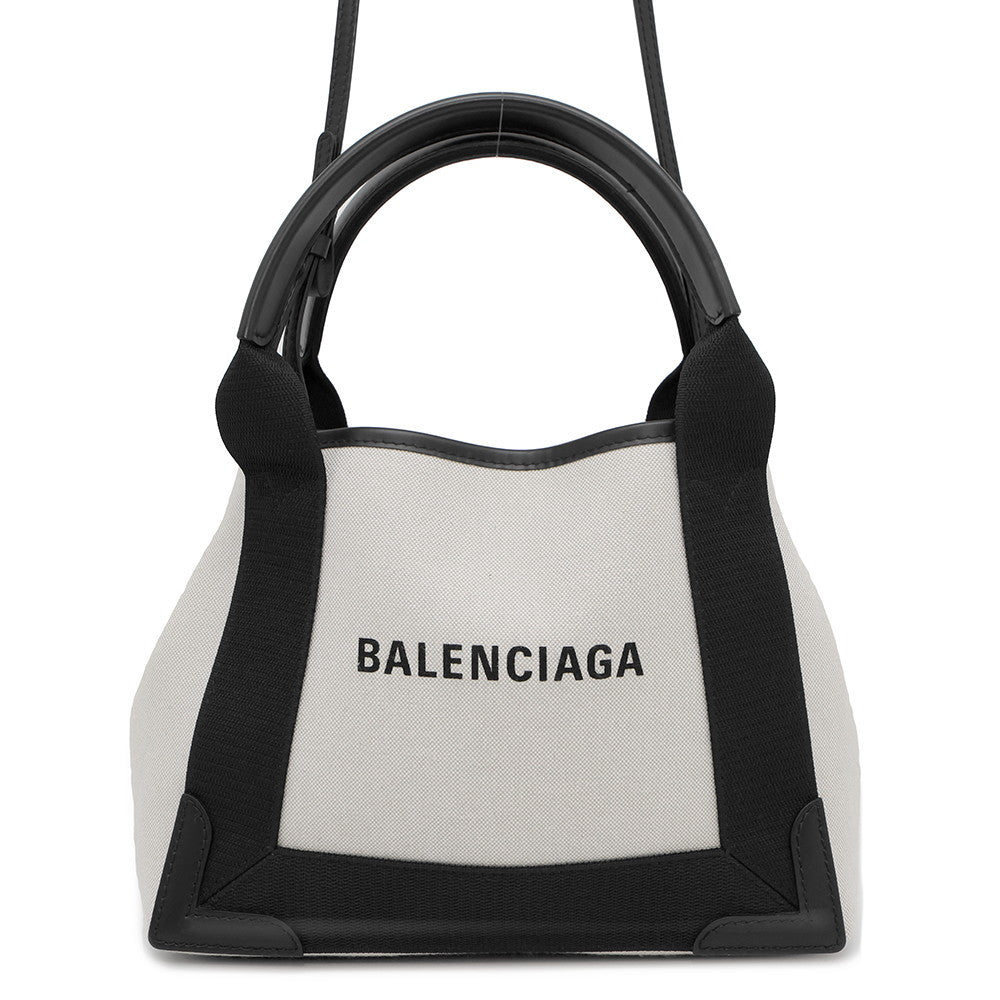 BALENCIAGA Navy Kabas Natural/Black390346 Canvas Size XS