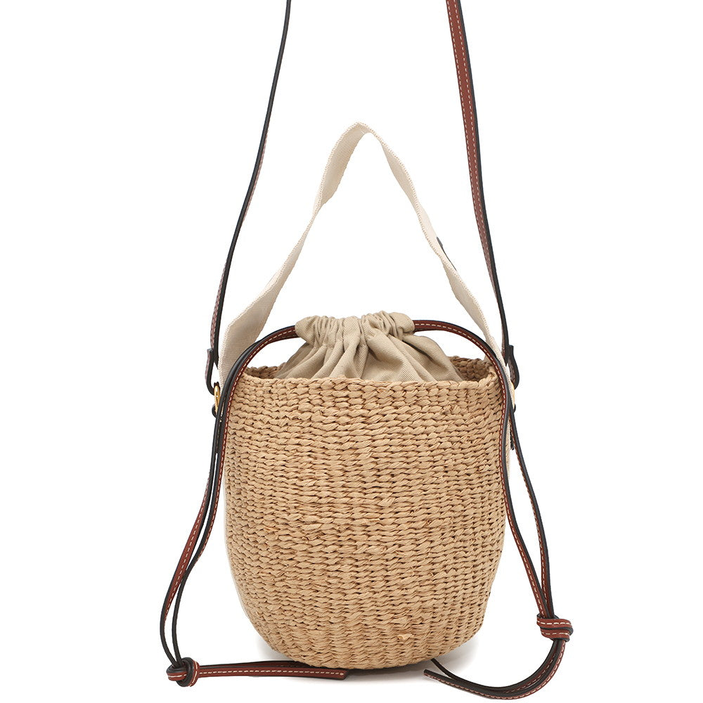 Chloe Woody Small Basket BeigeCHC22SS381G55101 Straw Canvas
