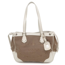 将图像加载到图库查看器中，PRADA Logo jacquard handbag Beige/WhiteBR3417 Canvas Leather
