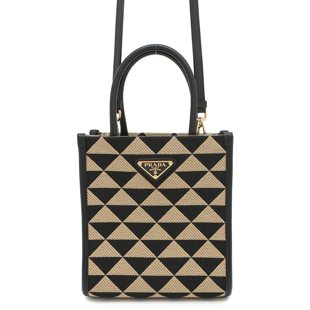 PRADA ★Symbol EmbroideryFabric Mini Bag Black/Beige1BA355 Canvas