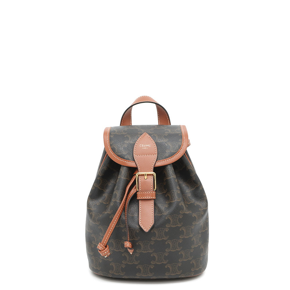 CELINE Triomphe Falco Backpack Tan197662 PVC Calf Leather Size Mini