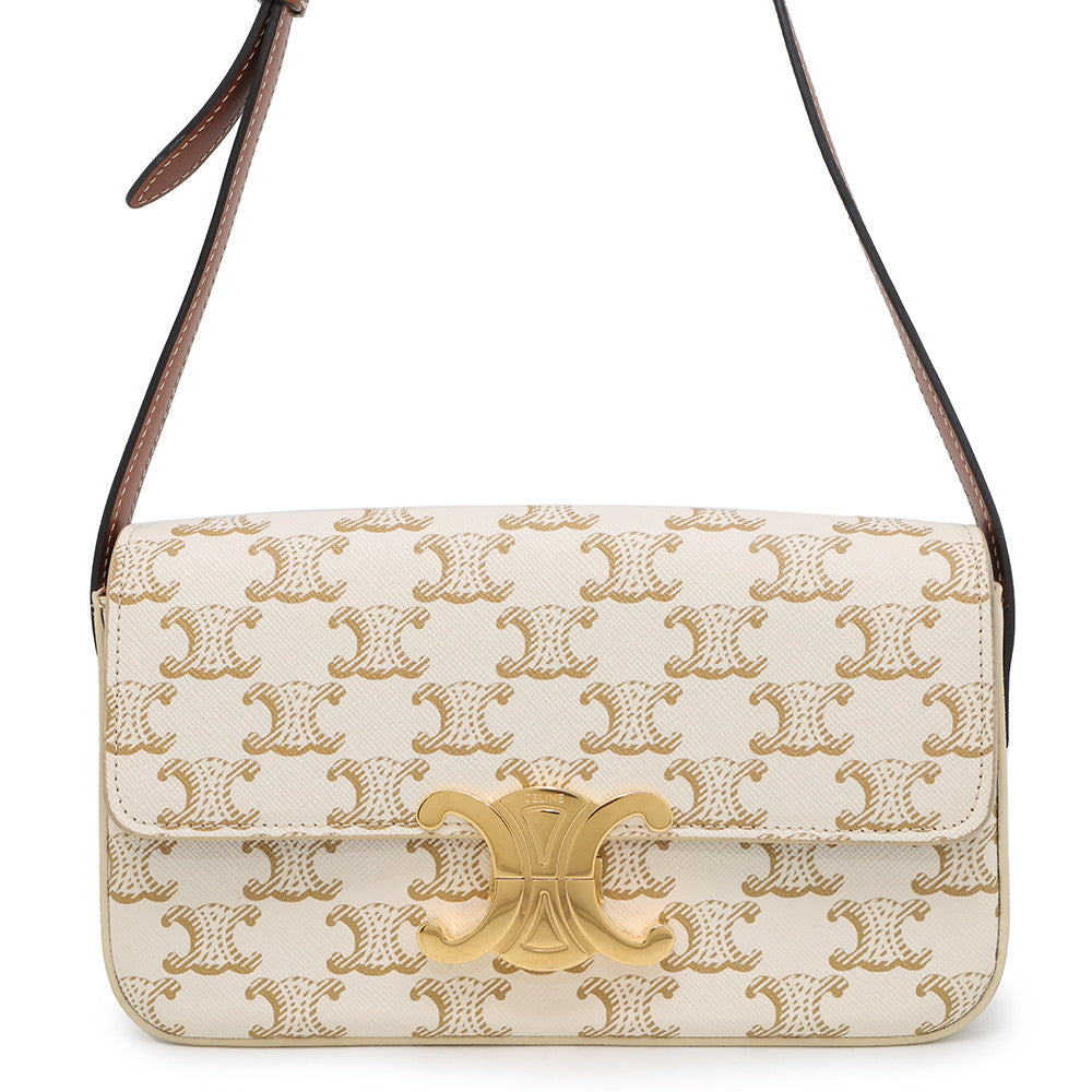 CELINE Claude Triomphe One Shoulder Bag White194142 PVC Calf Leather