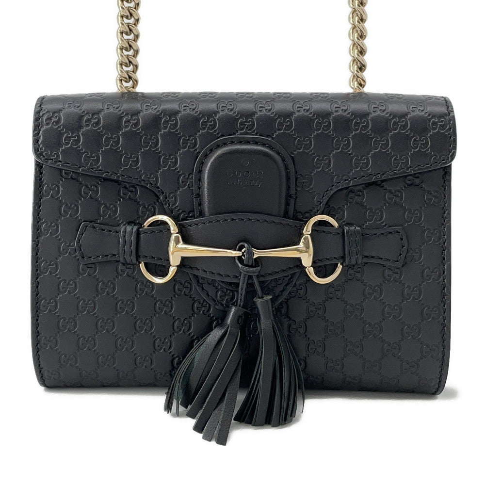 GUCCI MicroGuccissima Horsebit ChainShoulder Bag Black449636 Leather