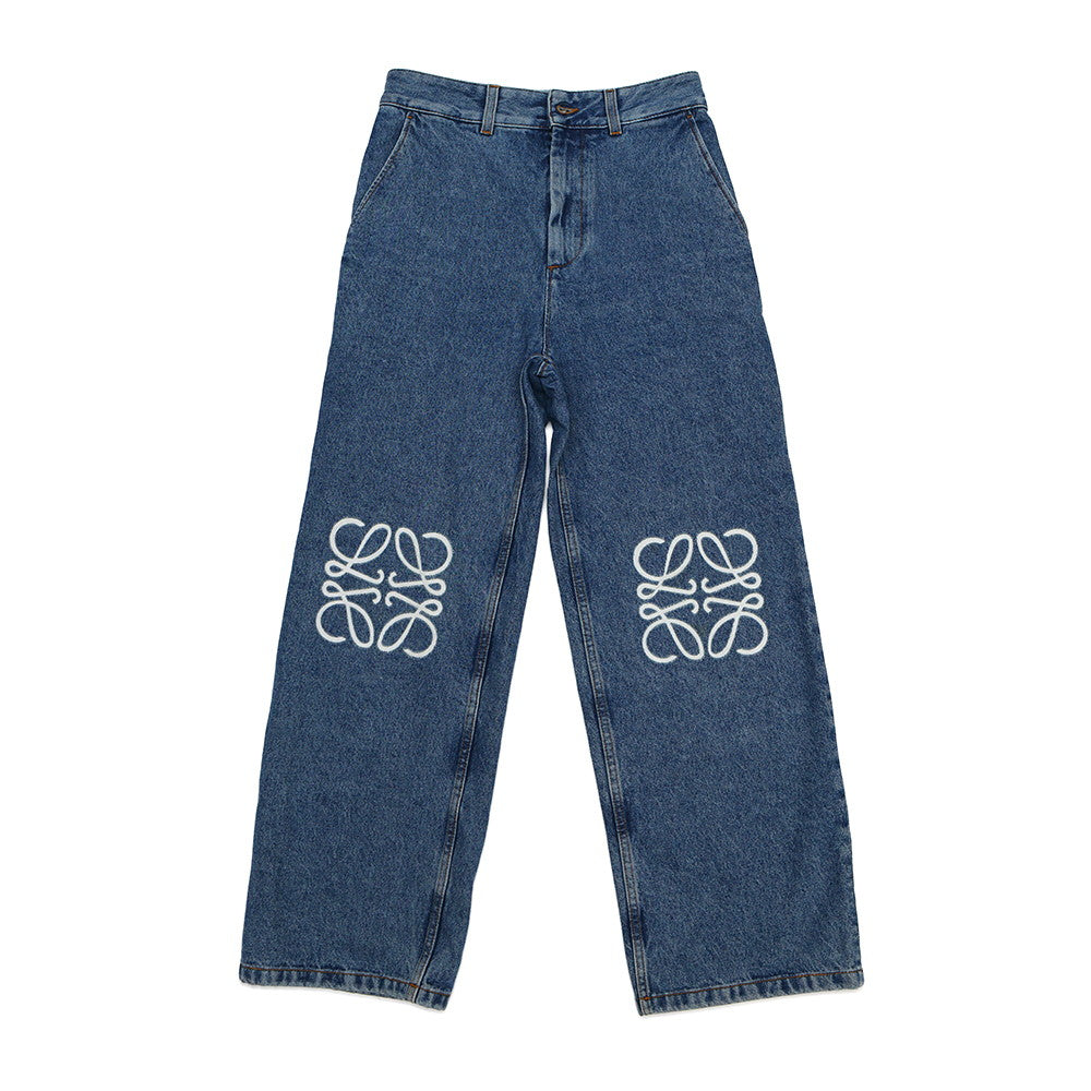 LOEWE Anagram Baggy Jeans Size 34 Blue Polyester65% Cotton35%