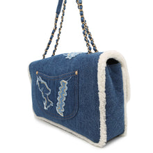 Load image into Gallery viewer, CHANEL Egyptian Line Single Flap Double Chain Shoulder Bag Blue Denim Mouton
