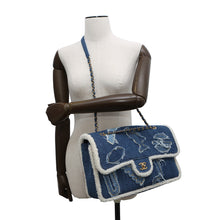 Load image into Gallery viewer, CHANEL Egyptian Line Single Flap Double Chain Shoulder Bag Blue Denim Mouton

