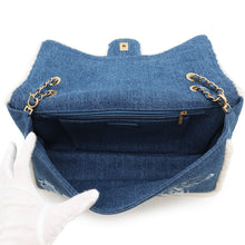 Load image into Gallery viewer, CHANEL Egyptian Line Single Flap Double Chain Shoulder Bag Blue Denim Mouton
