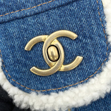Load image into Gallery viewer, CHANEL Egyptian Line Single Flap Double Chain Shoulder Bag Blue Denim Mouton
