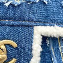 Load image into Gallery viewer, CHANEL Egyptian Line Single Flap Double Chain Shoulder Bag Blue Denim Mouton
