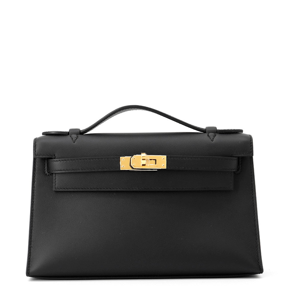 HERMES PochetteKelly Black Swift Leather