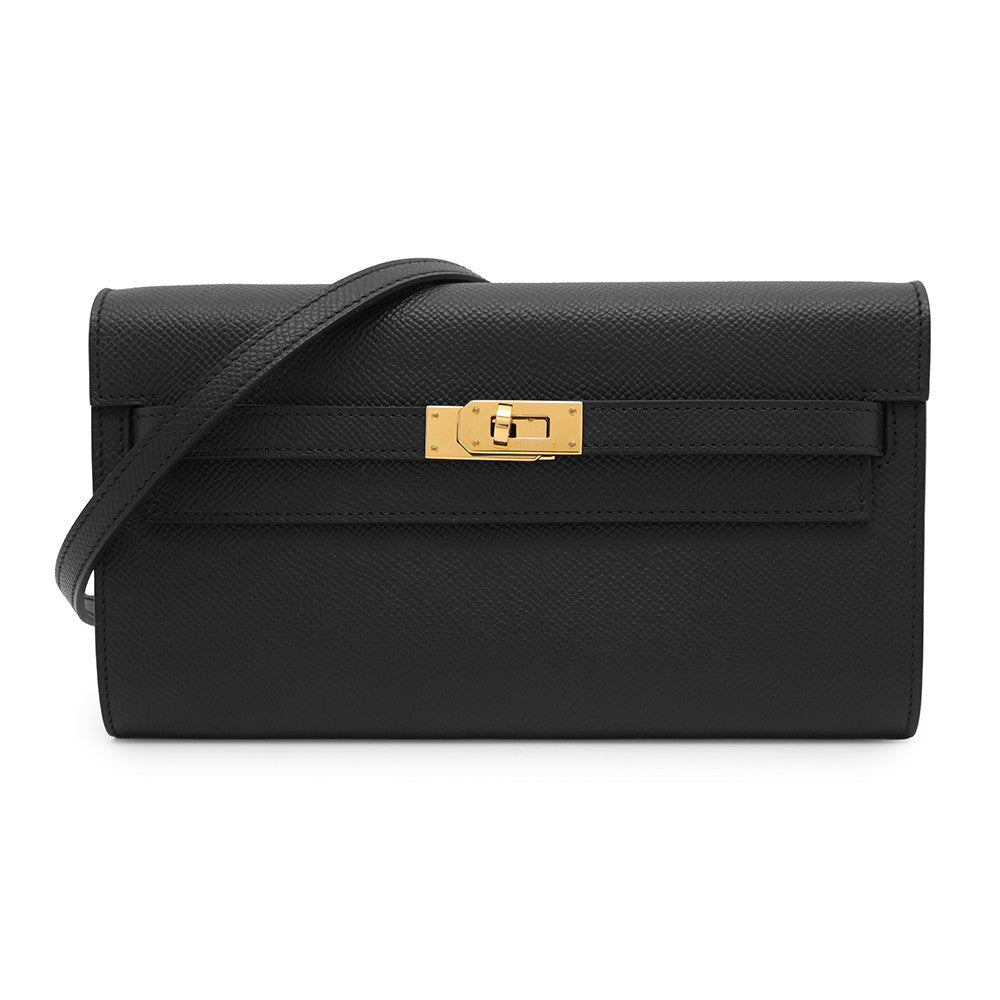 HERMES Kelly wallet long to go Black Epsom
