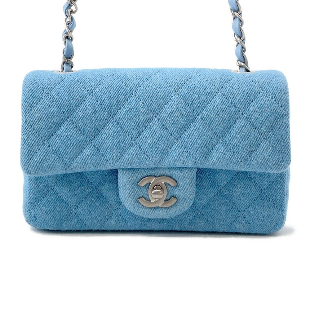 CHANEL Mini Matelasse ChainShoulder Bag BlueA69900 Denim Size 20