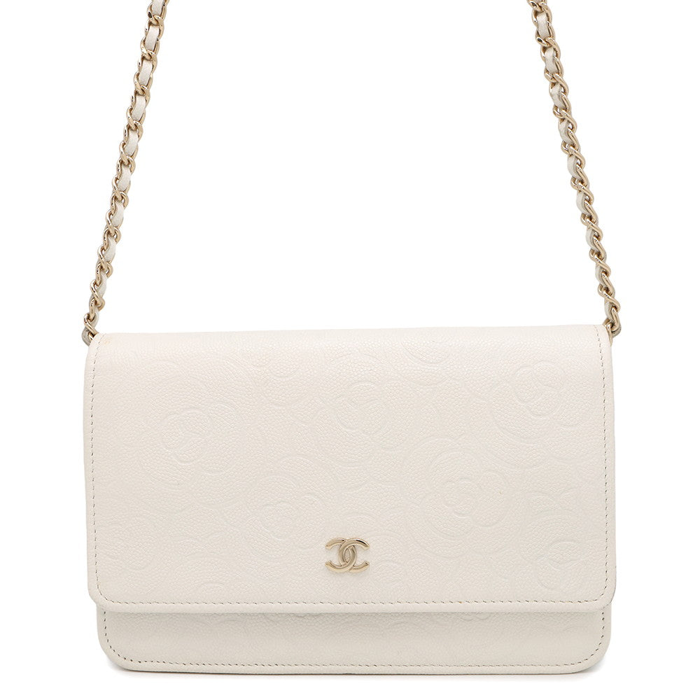 CHANEL Camellia Chain Wallet Camellia Parts Chain WhiteA47421 Caviar Leather