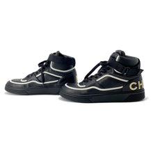 将图像加载到图库查看器中，CHANEL Back Logo High Cut Sneakers Black/White/GoldG35064 Leather Size 43
