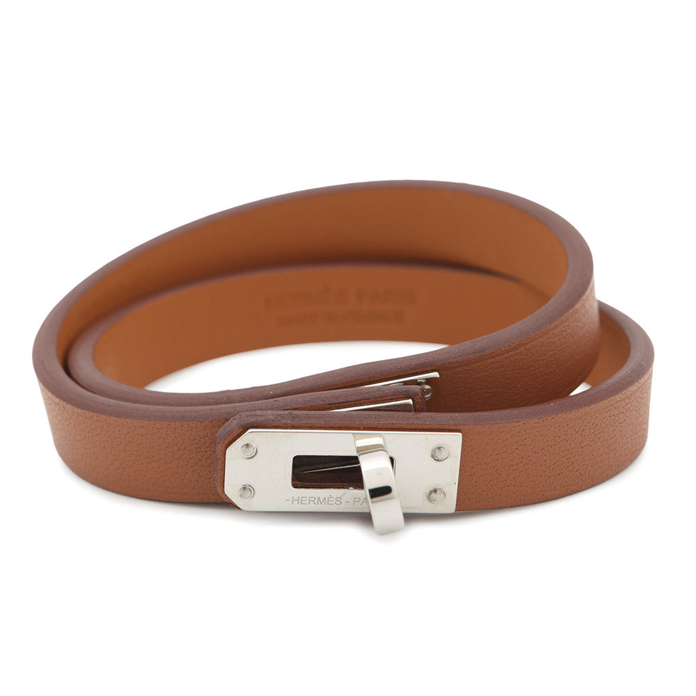 HERMES Mini Kelly Double Tour Bracelet Size T2 Gold Swift Leather