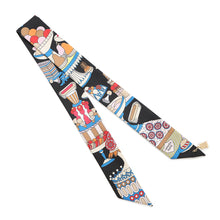 Load image into Gallery viewer, HERMES Twilly Patisserie Francaise La Patisserie Francaise charm Black/Blanc/Blue Silk100%
