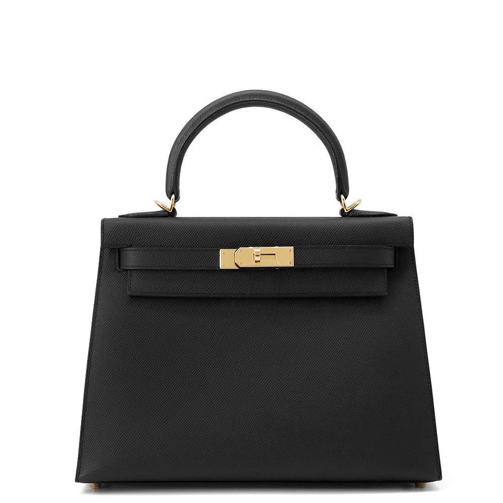 HERMES Kelly Sellier Black Epsom Size 28