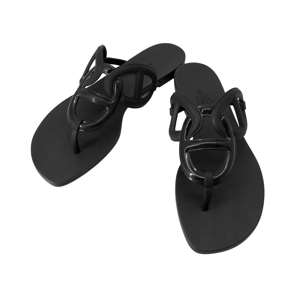HERMES Egeri Chaine d'Ancre Sandals Black Rubber Size 37