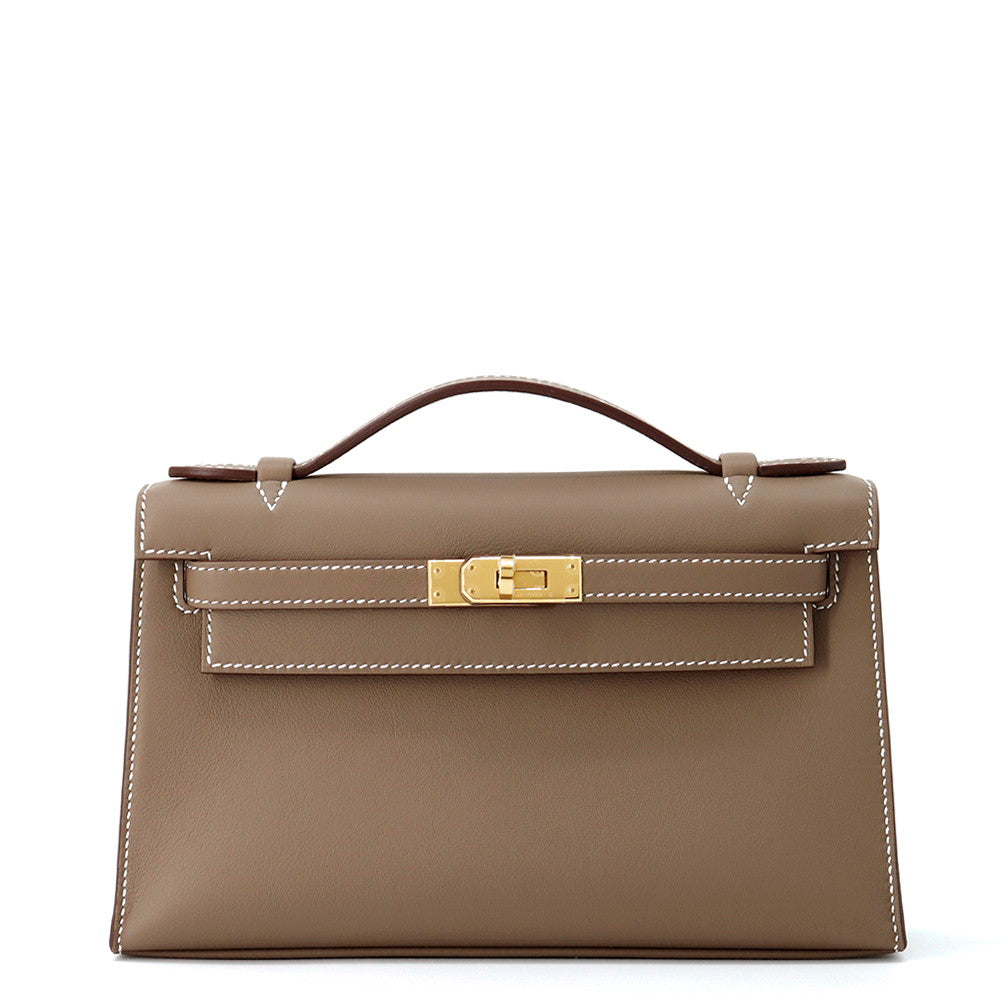 HERMES PochetteKelly Etoupe Swift Leather
