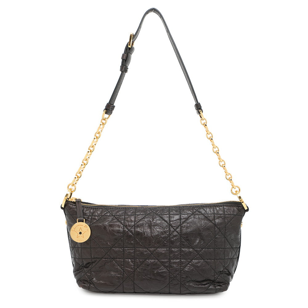 Dior Diorstar Hobo Bag Macrocannage Crinkled BlackS3202UNIO Calf Leather