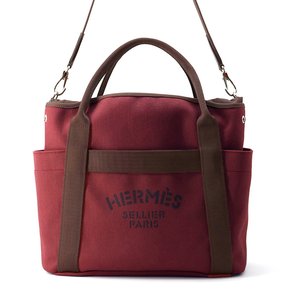 HERMES Sucked Pansage Groom Rouge H/Chocolat Canvas toile chevron