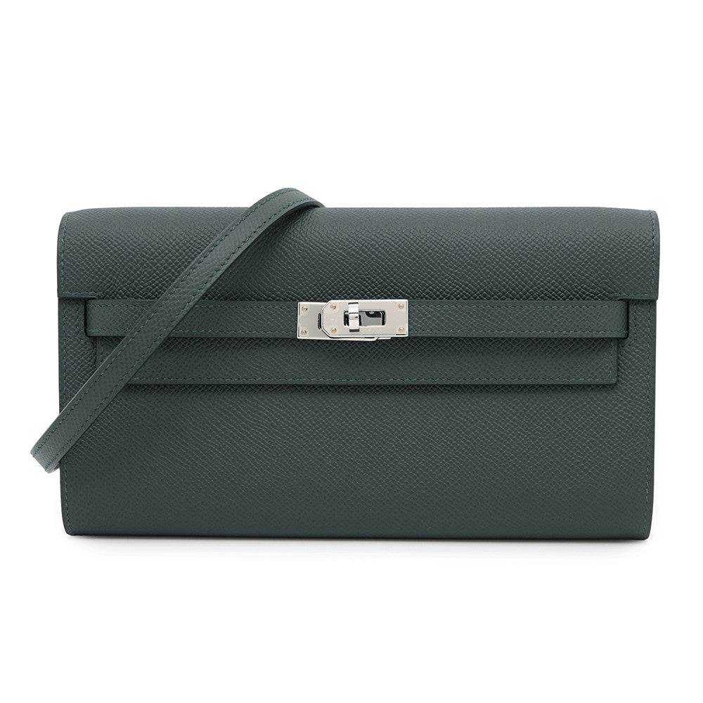 HERMES Kelly Wallet Long To Go Vert Mangrove Epsom