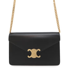 将图像加载到图库查看器中，CELINE Chain Wallet Triomphe Margo Black10L033 Shiny Calf Leather
