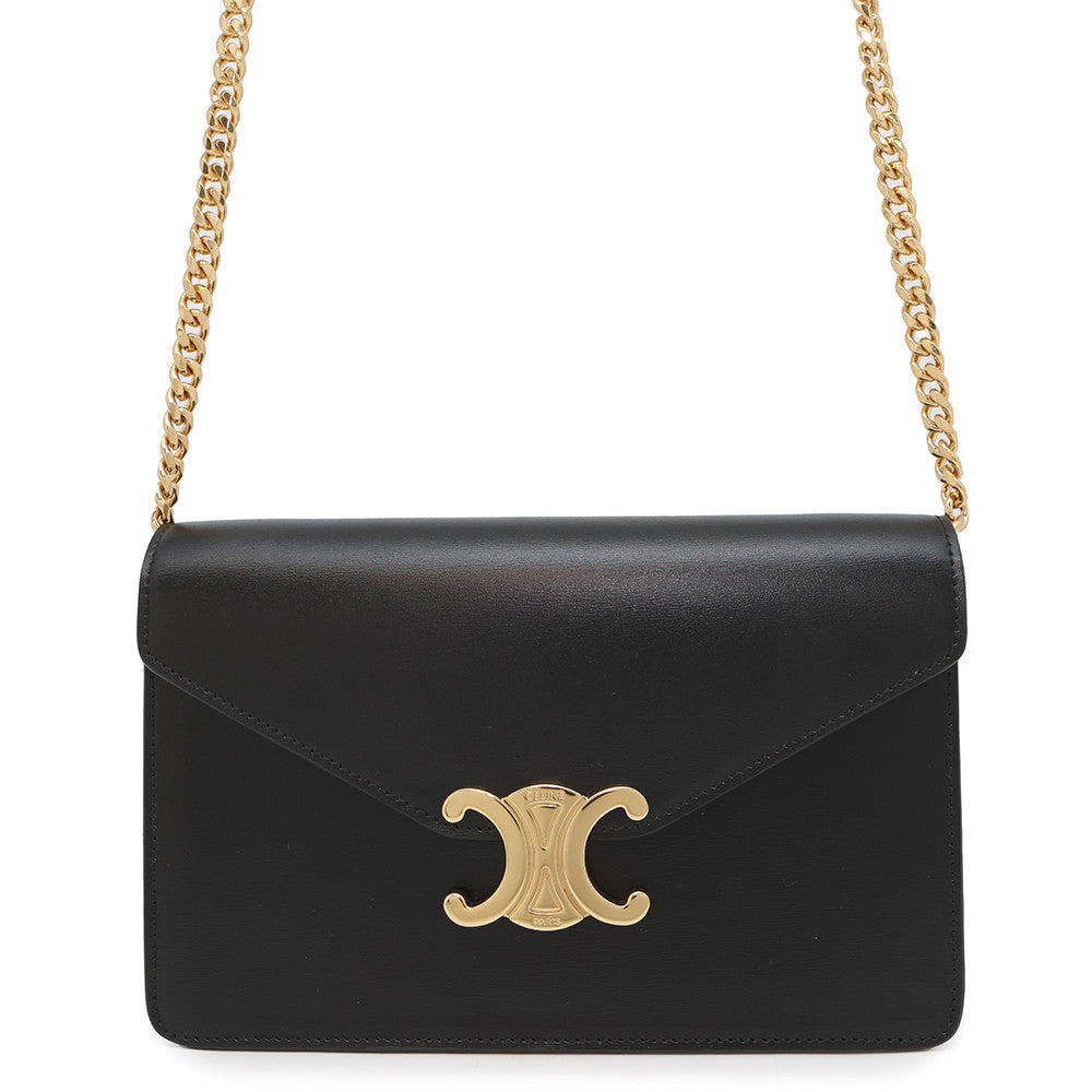 CELINE Chain Wallet Triomphe Margo Black10L033 Shiny Calf Leather