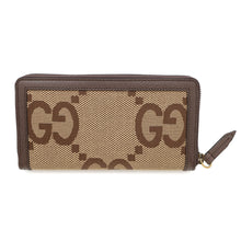 将图像加载到图库查看器中，GUCCI Jumbo GG Bamboo Zip Around Wallet Beige/Brown658634 Canvas/Leather
